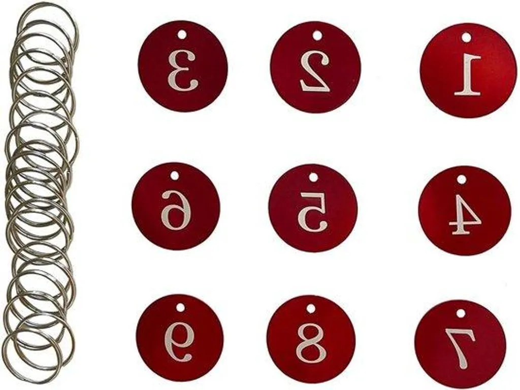 Porte-clés avec étiquettes rondes de 35 mm en métal rouge pour gestion