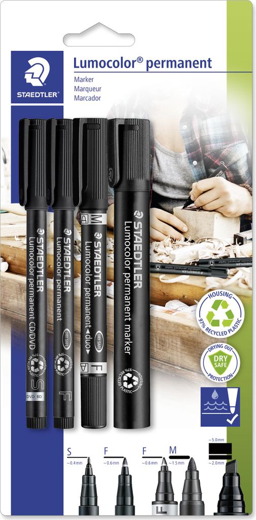STAEDTLER Lumocolor Permanent Marker Set 4-teilig schwarz Produktbild 