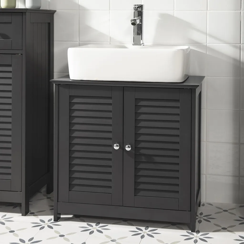 SoBuy FRG237-DG Meuble sous Lavabo Gris avec Étagères Réglables en MDF