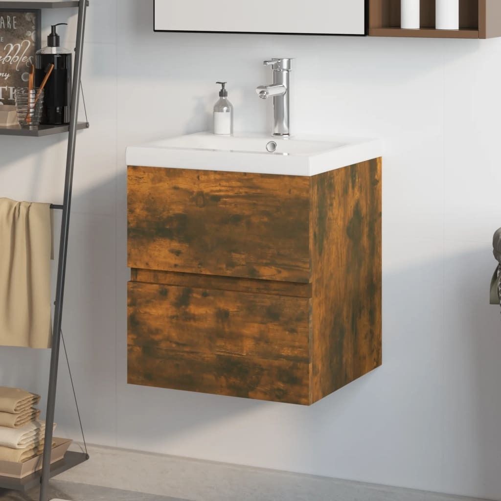 "WINTER SALE"Waschbeckenschrank - modernes Design - Badezimmer-Unterschrank - mit Einbaubecken Räuchereiche Holzwerkstoff NEU925161 - Badezimmersc...
