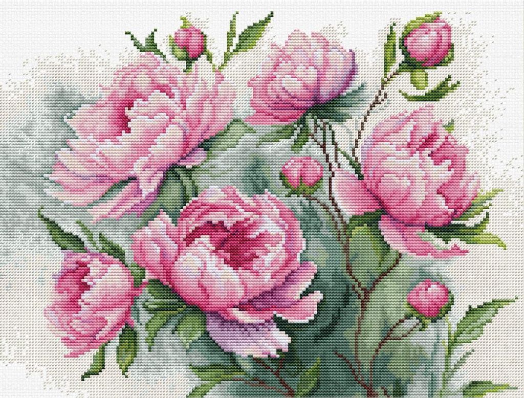 Výšivky křížem vyšívané sadou "Půvab pivoňky", 29x22 cm Obrázek produktu 