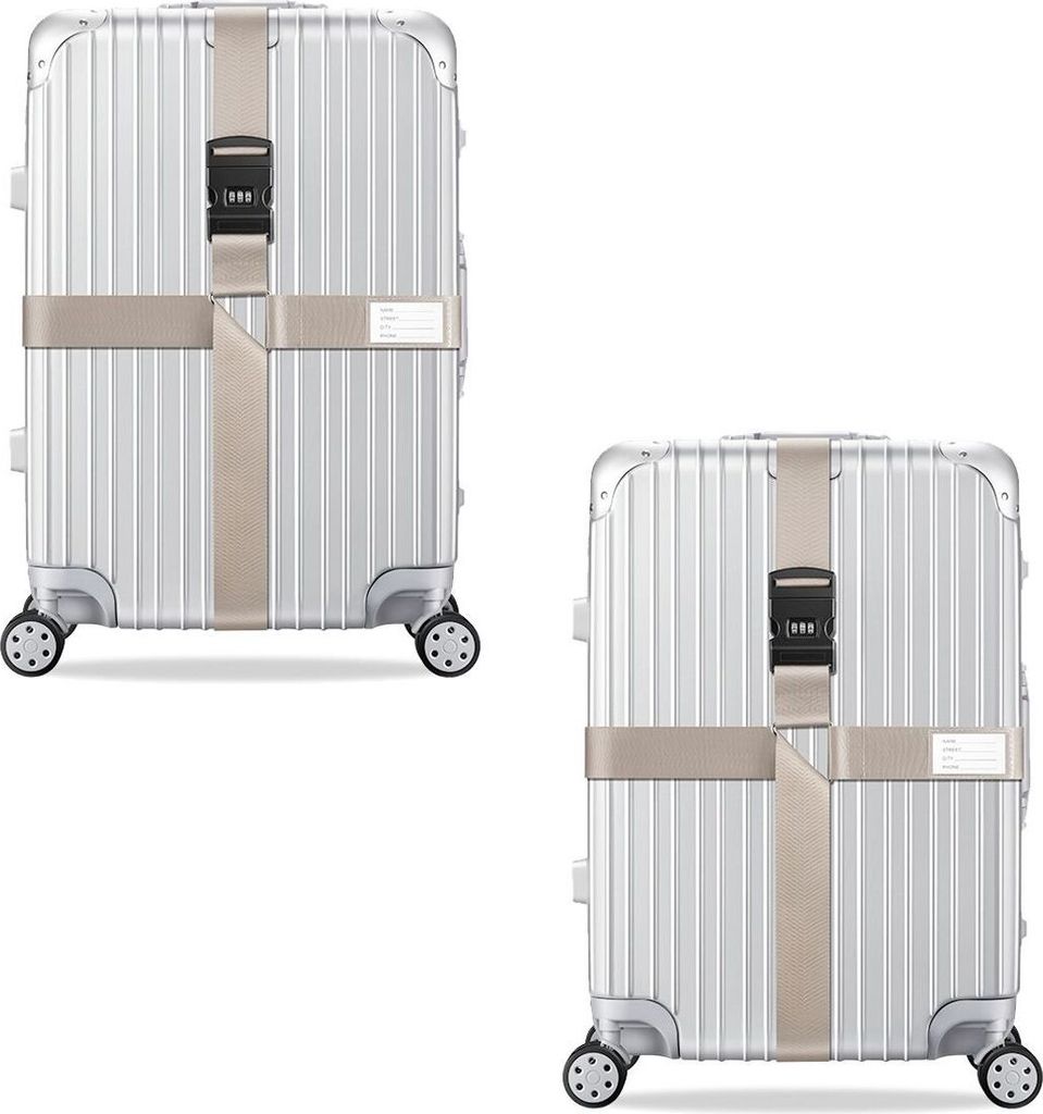2x Kreuz Kofferband Koffergurt, Farbe:Beige Produktbild 