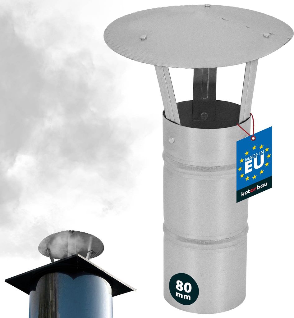 KOTARBAU Schornsteinabdeckung ø 80 mm Kaminhaube Schornstein Regenhaube Kaminabdeckung Schornsteinhaube Kaminaufsatz Rostbeständig verzinkter S...