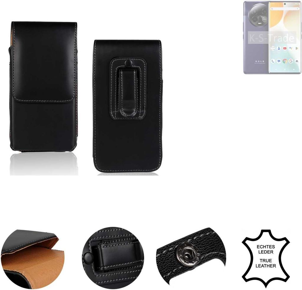 K-S-Trade Holster Gürteltasche Handy Hülle Schutzhülle kompatibel mit BLU Bold K50 Handyhülle Leder schwarz, 1x