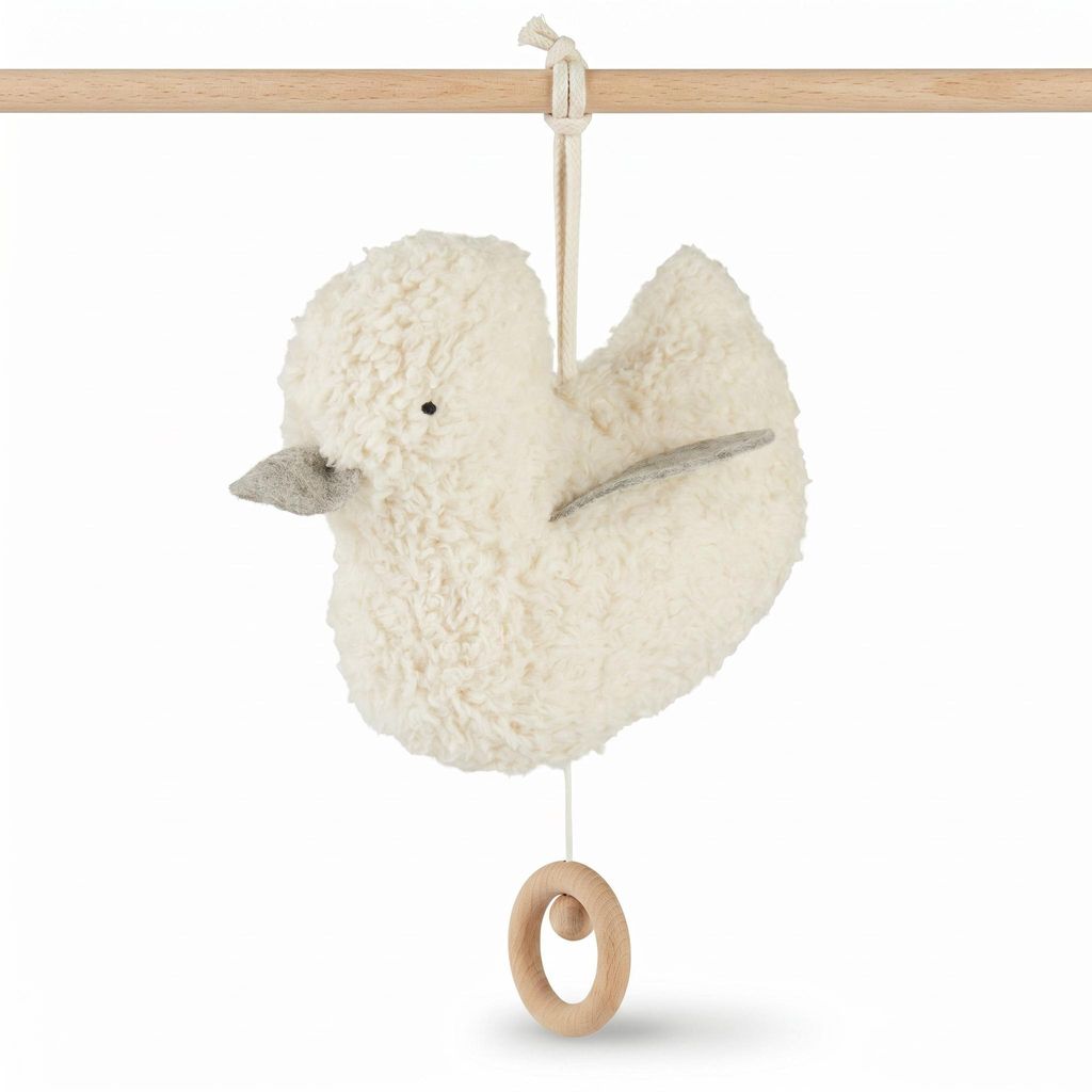 Efie Baby Spieluhr Entchen grau – Melodie Au clair de la Lune, Kuschelspieluhr aus kbA Baumwolle, Germany