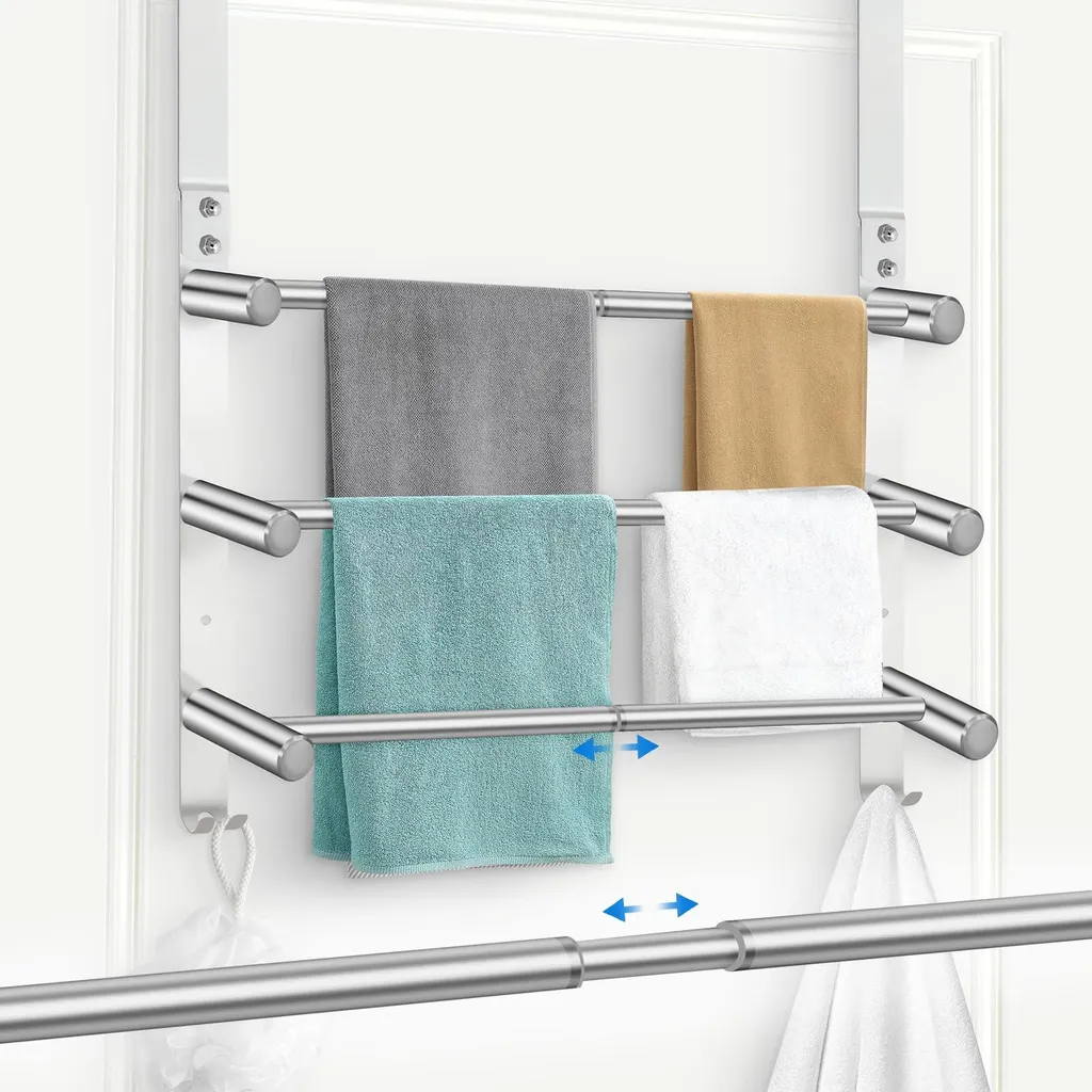 Porte-serviettes 3 barres sans perçage extensible en acier inoxydable