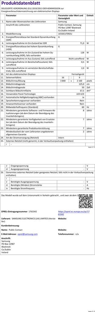 Samsung UE50CU7092 50 Zoll 4K UHD LED Smart TV Schwarz