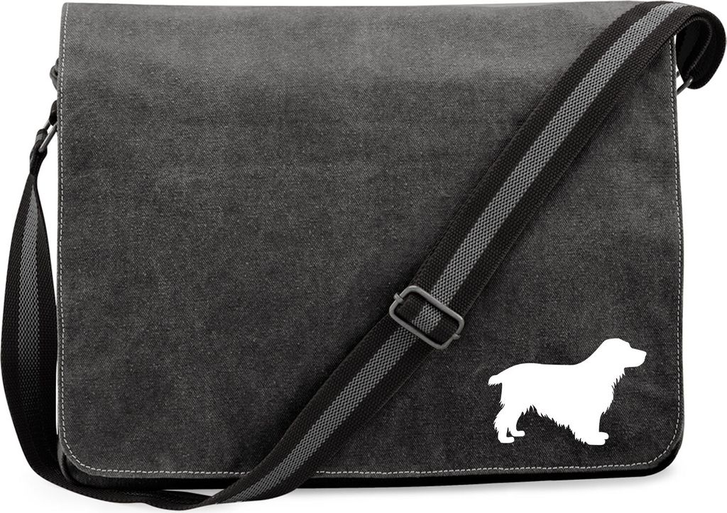 Huuraa Umhängetasche English Cocker Spaniel Silhouette 14 Liter Black Canvas Laptoptasche Geschenkidee
