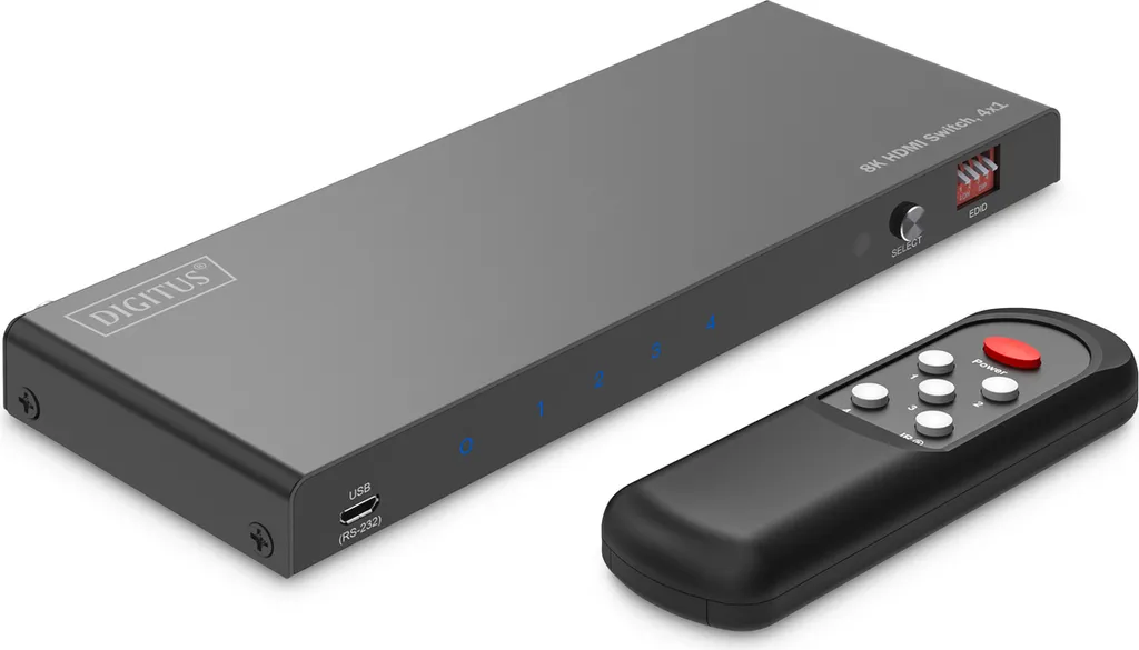 DIGITUS Switch HDMI 2.1 4x1 8K 60Hz - Commutateur Ultra HD avec Télécommande