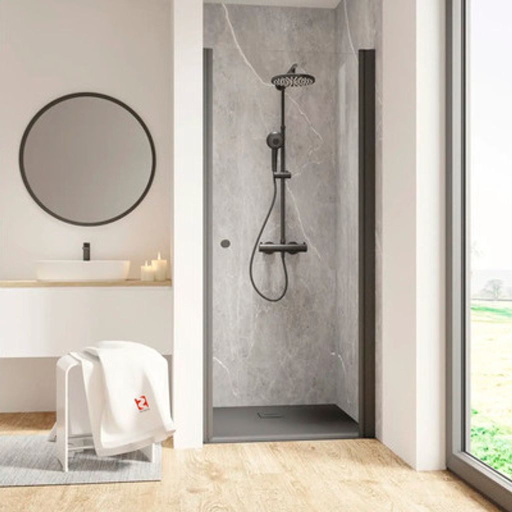 Duschtür in Nische mit Drehtür SCHULTE Garant 2.0 ExpressPlus 90 x 200 cm Profil schwarz Klarglas schmutzabweisende Glas