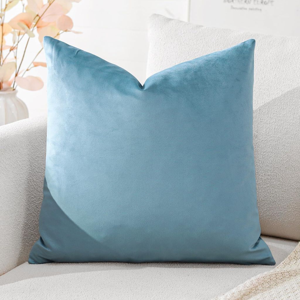 Samtkissenbezug, Dekokissen, Sofakissen, Lendenkissen, Zierkissenbezug, Sofa, Schlafzimmer, 45 x 45 cm, hellblau