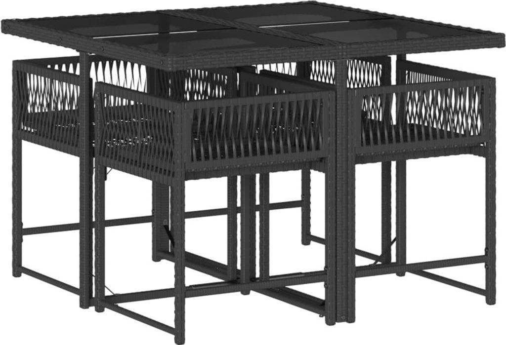 "Winterschlussverkauf " 5-tlg. Garten-Essgruppe - CLORIS - Balkonmöbel/Tisch & stühle - mit Kissen Schwarz Poly Rattan NeuMöbel 3397113