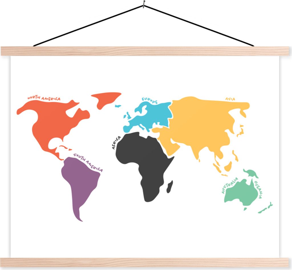 MuchoWow Textilposter Karte - Welt - Einfach 40x30 cm mit holzfarbenen Rahmen - Bilder