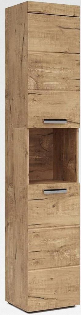 Badschrank Eiche Wotan Luna 37x190x33 cm - Wäscheschrank, Einfache Wandmontage inkl. Zubehör