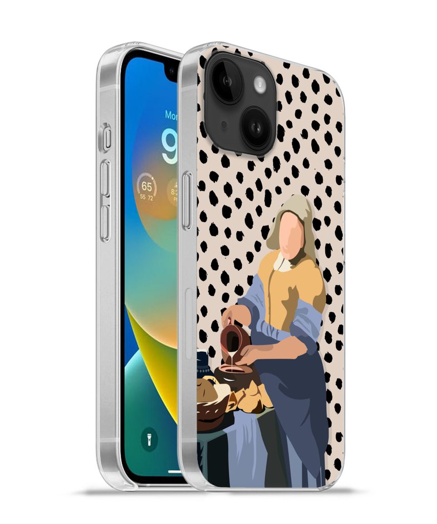 MuchoWow Handyhülle Schutzhülle Hülle für Apple iPhone 14 - Softcase Alte Meister - Milchmädchen - Tupfen - Vintage Silikon Softcase Handy H...