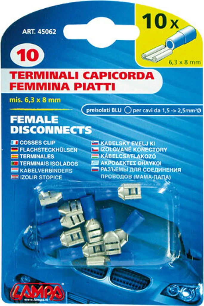 Connettori Cavi Blu 10pz - Estremità Piatti per Moto e Auto DIY