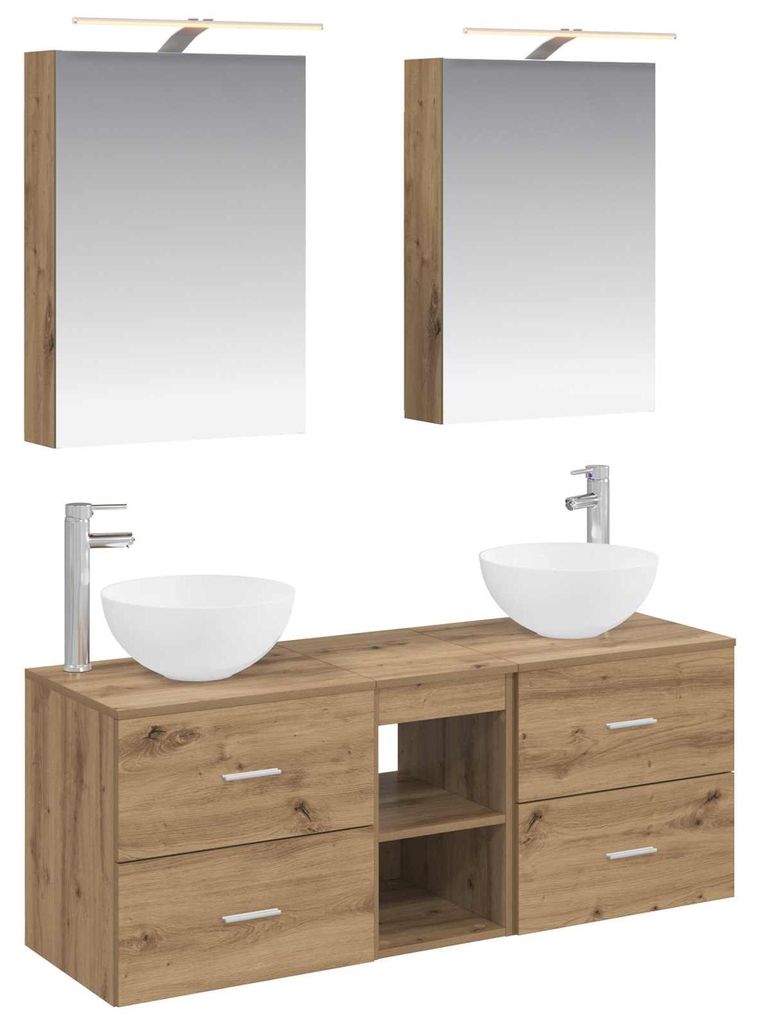 vidaXL Badezimmermöbel-Set 5 pcs Artisan-Eiche Ingenieurholz und Glas