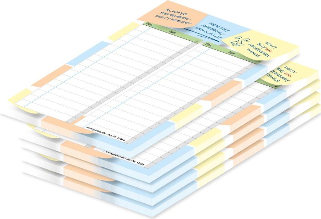 PRICARO Einkaufszettel "Notizen", bunt, A6, 5er-Set