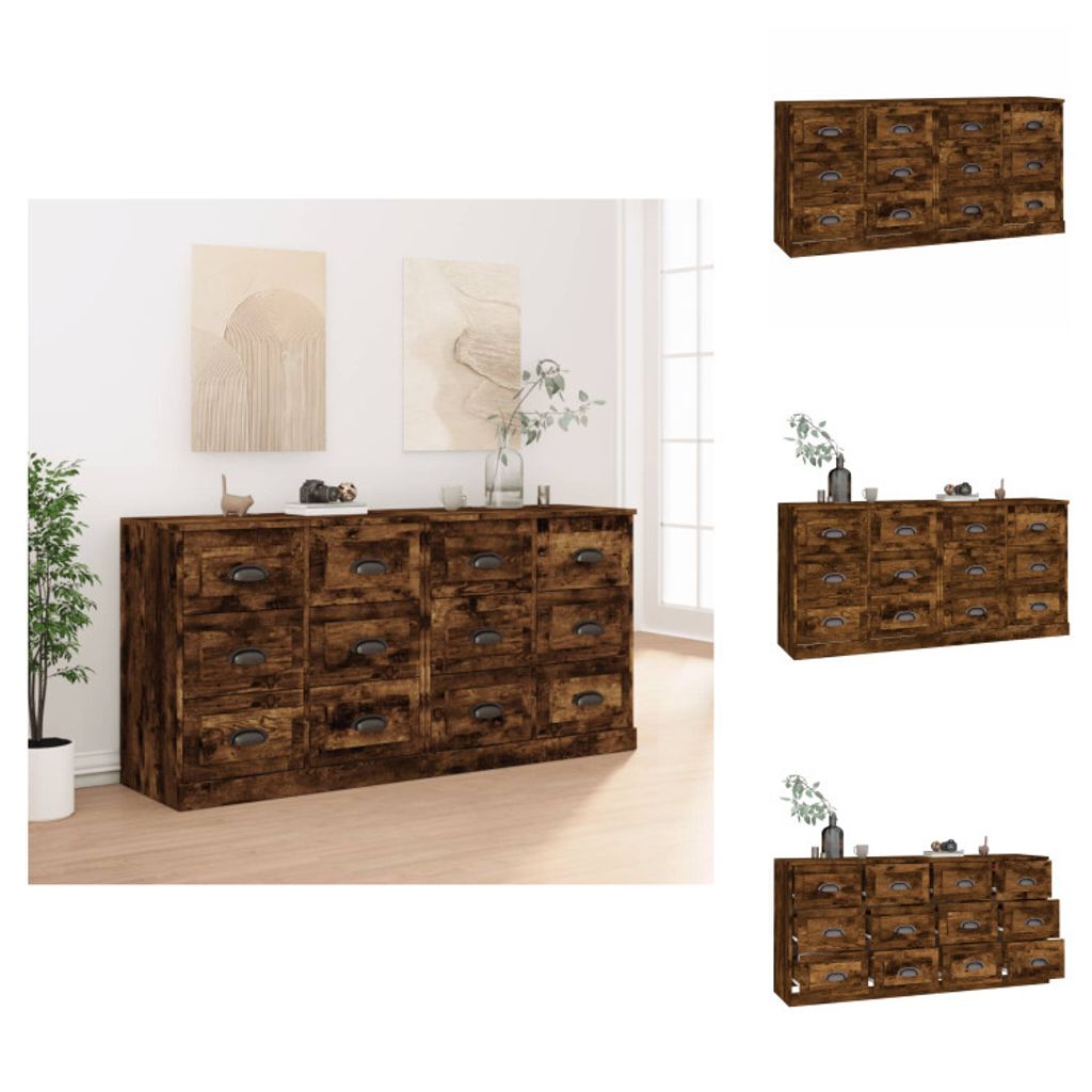 vidaXL Sideboards 2 Stk. Räuchereiche Holzwerkstoff - Sideboards