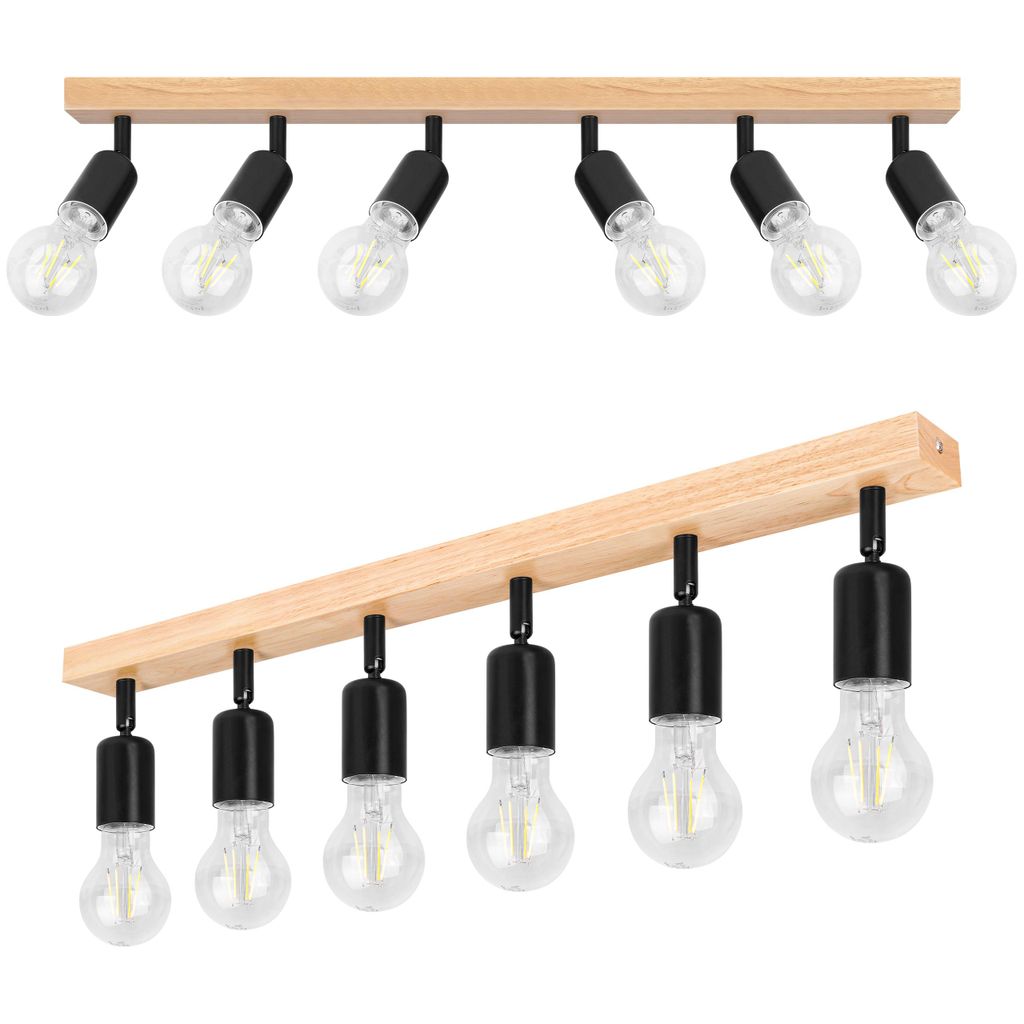 MasterLED Deckenleuchte Eos 6-flammig – E27 LED-Deckenlampe mit verstellbaren Spots, Holz & Metall, dreh- & schwenkbar, Schwarz