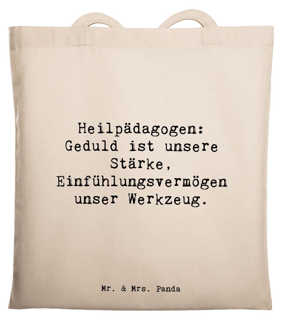 Mr. & Mrs. Panda Schultasche Spruch Heilpädagogin Geduld - Transparent - Geschenk, Tote Bag, Geschenke mit Herz, Engagement, Shopping Tasche, Kind...