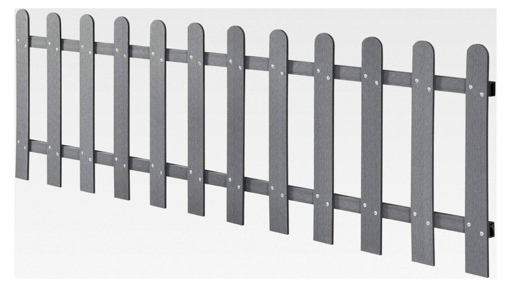 Beeteinfassung 200 x 60 cm Gartenzaun Beetumrandung Lattenzaun WPC Steckzaun Rasenkante Grau