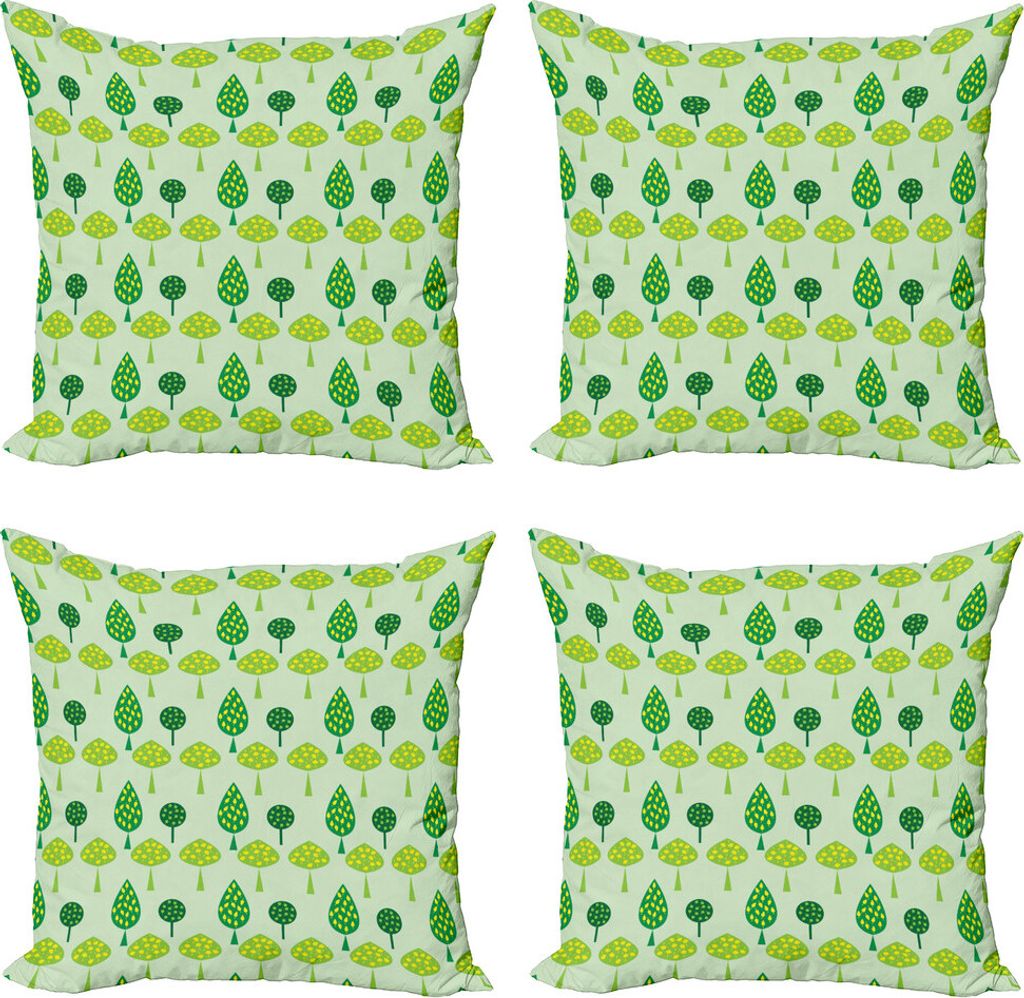 ABAKUHAUS Blätter Kissenbezug Set (4 Stück), Abstrakte Bäume Blühende, Moderner Doppelseitiger Digitaldruck, 50 cm x 50 cm, Hellgrün Lindgrün