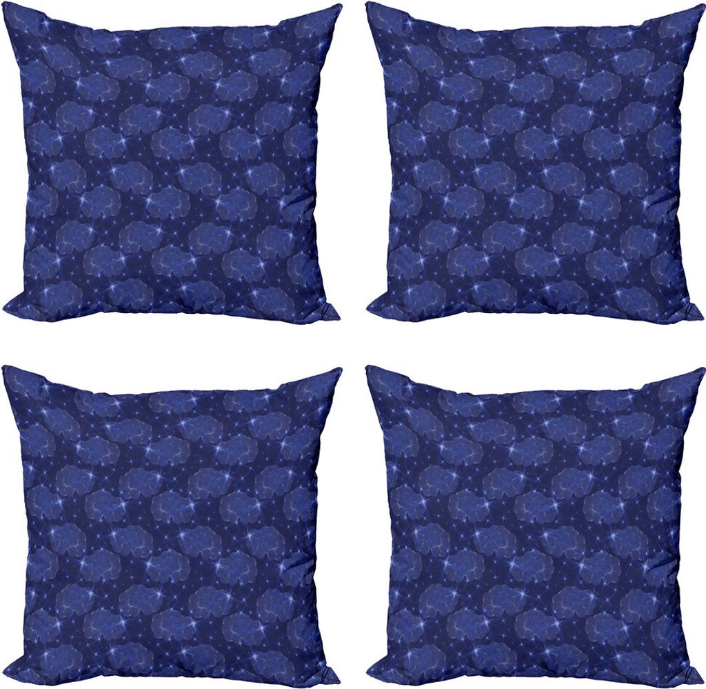 ABAKUHAUS Blauer Himmel Kissenbezug Set (4 Stück), Stripes Wolken Zentangle, Moderner Doppelseitiger Digitaldruck, 40 cm x 40 cm, Indigo Pale Ceil...