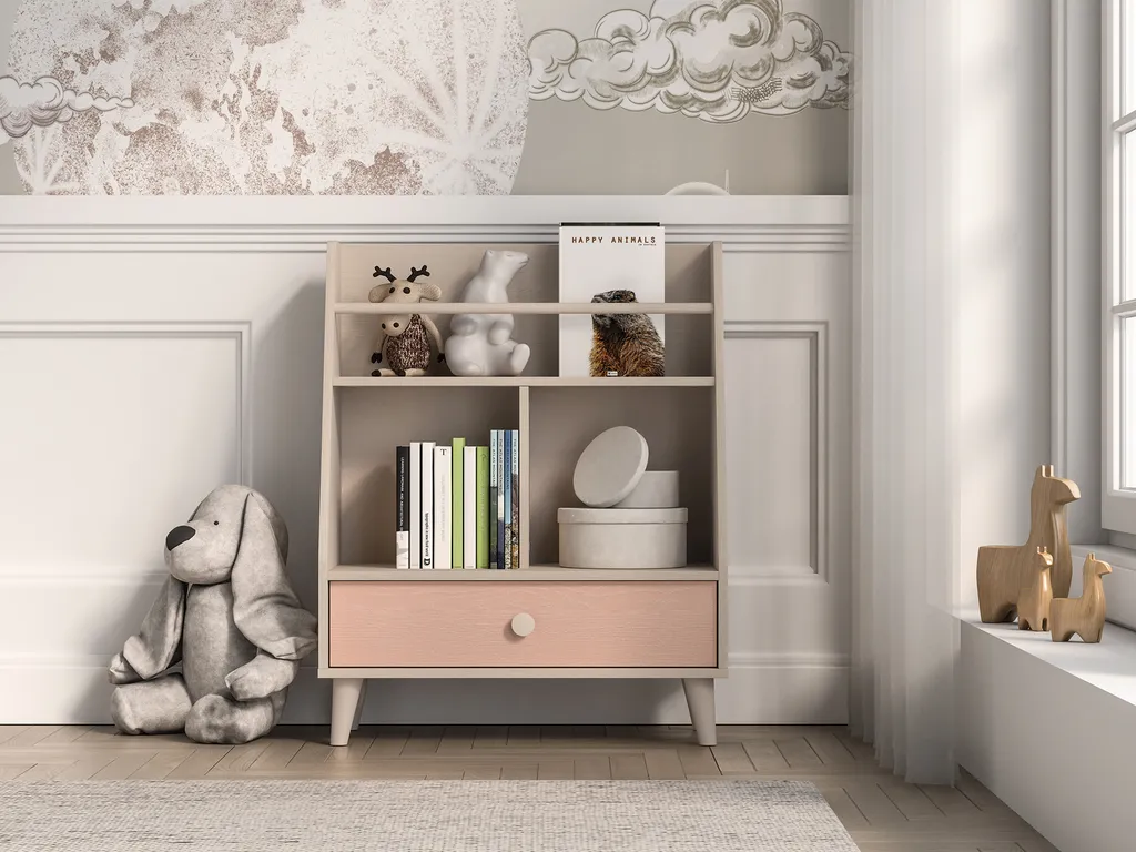 Rangement chambre enfant OLIVIA : finissez-en avec le désordre (Beige/Rose)