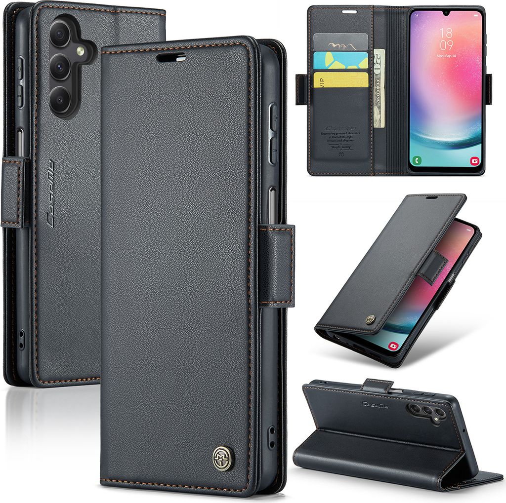 Galaxy A24 4G Hülle, Leder Brieftasche Kartenfach Schutzhülle mit Standfunktion für Samsung Galaxy A24 4G Schwarz