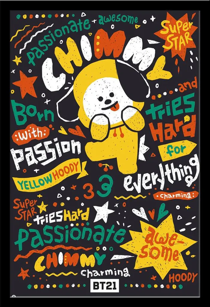 Poster BT21 Chimmy Protégé : Cadre Shinsuke MDF Noir et Vitre Acrylique