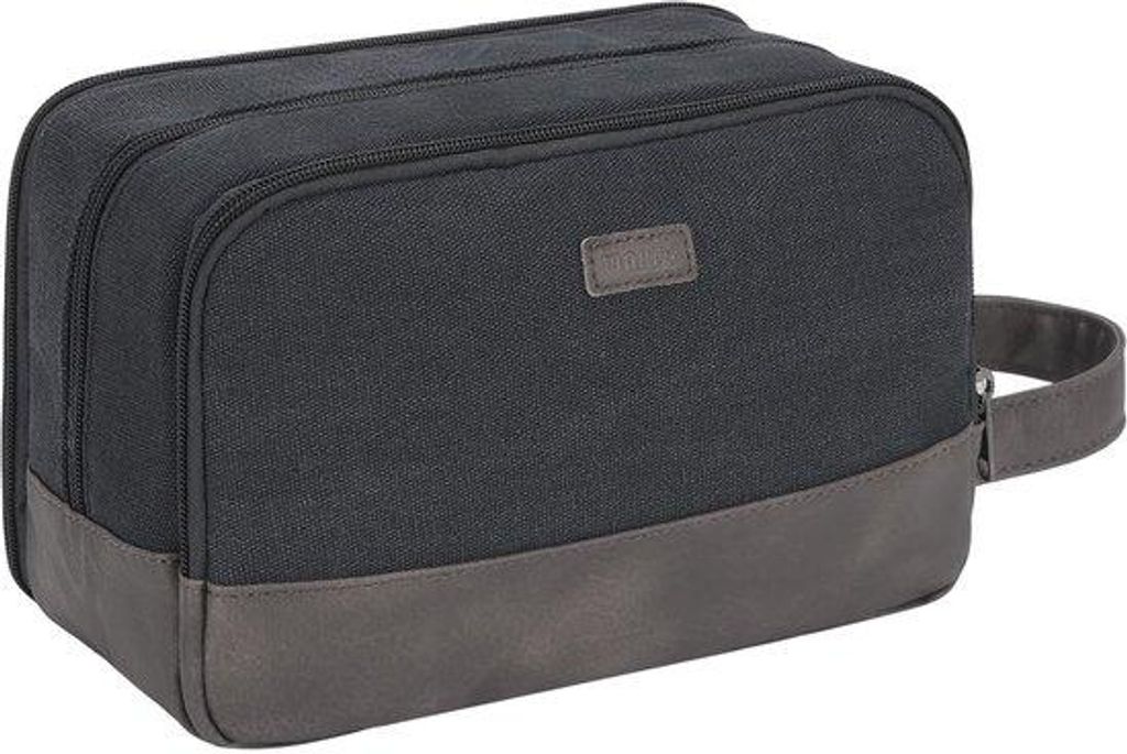 Wasseraffe Herrentasche, schwarzes veganer Koffer für Rasierer und Toilettenartikel
