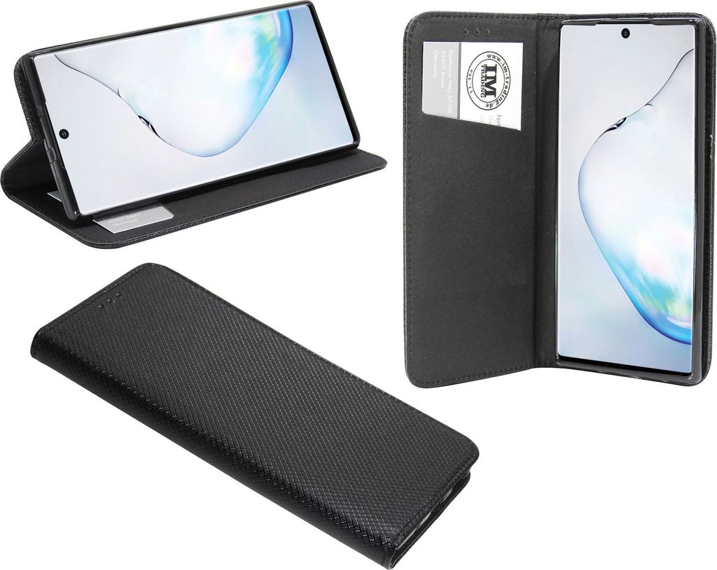 Buch Tasche "Smart" kompatibel mit SAMSUNG GALAXY NOTE 10 (N970F) Handy Hülle Etui Brieftasche Schutzhülle mit Standfunktion, Kartenfach Schwarz
