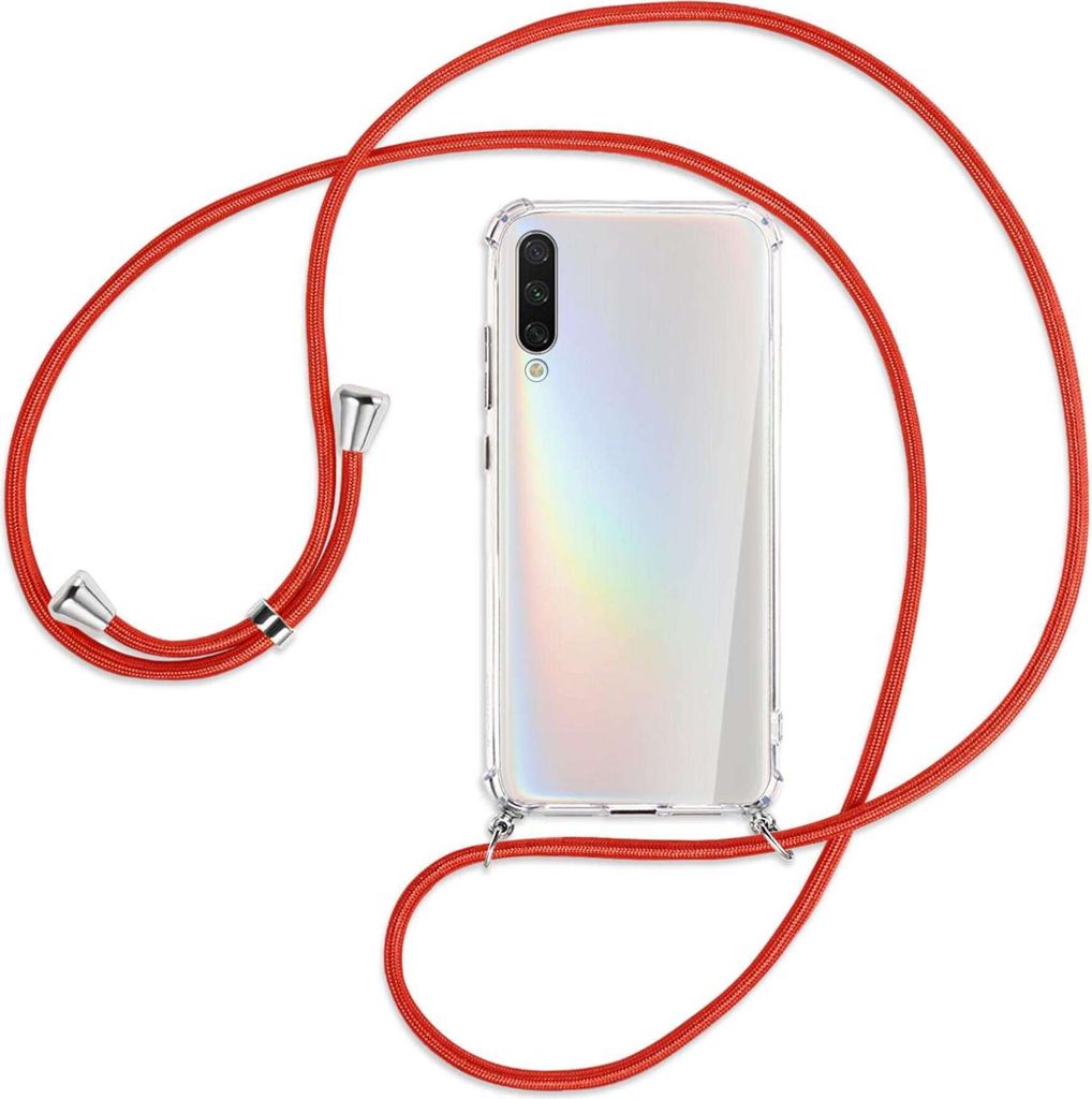 Handykette Backcover-Schutzhülle mit Band (Metall silberfarben) für Xiaomi Mi A3 / Mi CC9e - rot