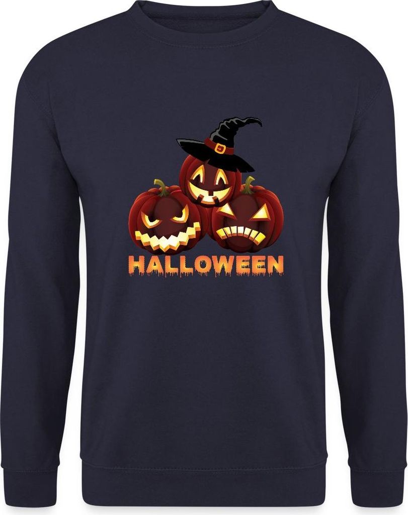Spreadshirt Halloween Kürbisse Mit Hexenhut Gruselig Lustig Uni Pullover, 3XL, Navy
