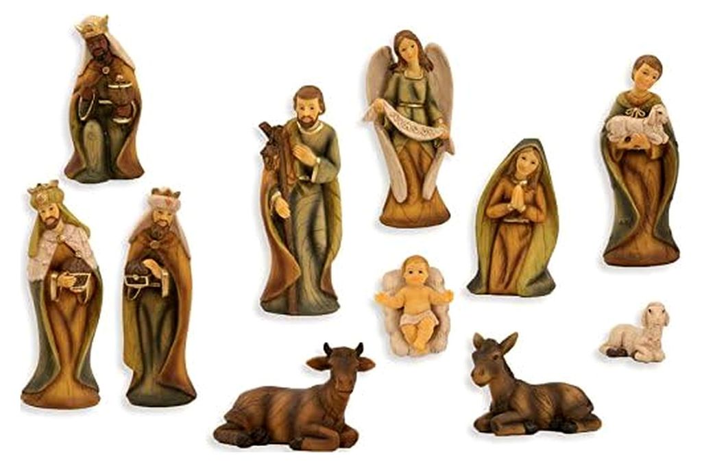 Krippenfigur, Krippenfiguren modern 11-teilig, Holzoptik für 9cm Figuren