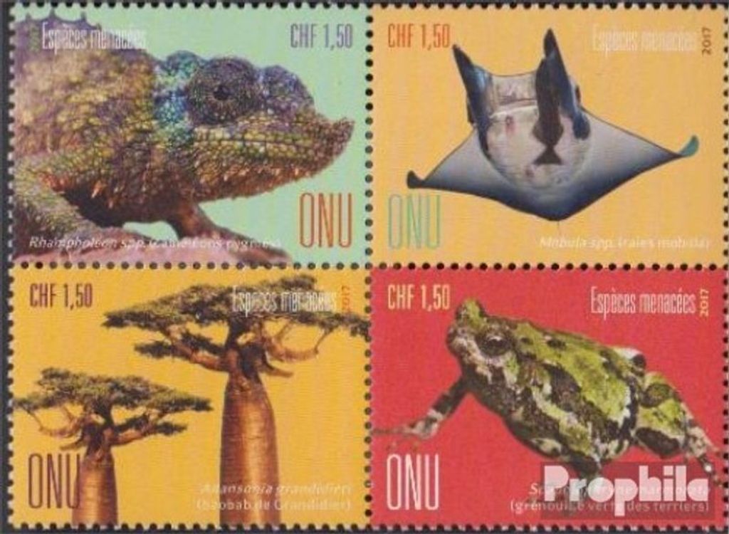 Briefmarken UNO - Genf 2017 Mi 1004-1007 Viererblock (kompl.Ausg.) gestempelt Gefährdete Arten