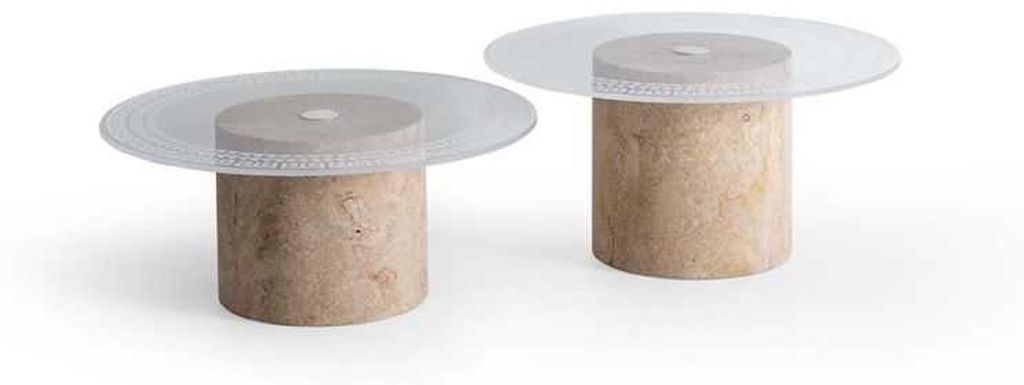 Exklusiver Couchtisch-Set Stilvolle Rundtische Designer Platte 2tlg