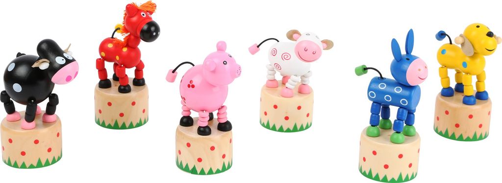 Small Foot Drückfigur Kuh Aus Holz – FSC 100% Zertifiziert – Lustiges Mitgebsel – Fördert Die Motorik – Mit Flauschigen Filzohren – Buntes Spielzeug Ab 3 Jahren
