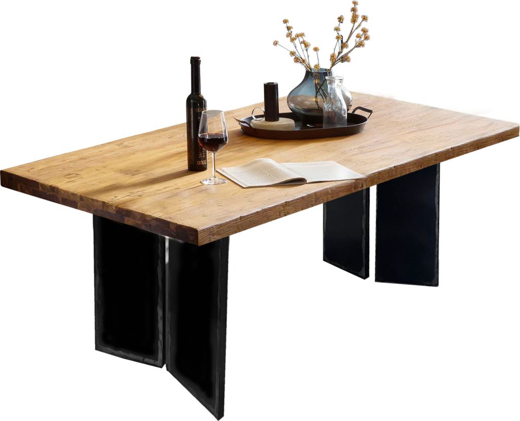 SIT Möbel Tisch | Teak-Holz Platte 50 mm natur | Gestell Metall schwarz | B 200 x T 100 x H 77 cm | 16046-11 | Serie TOPS & TABLES