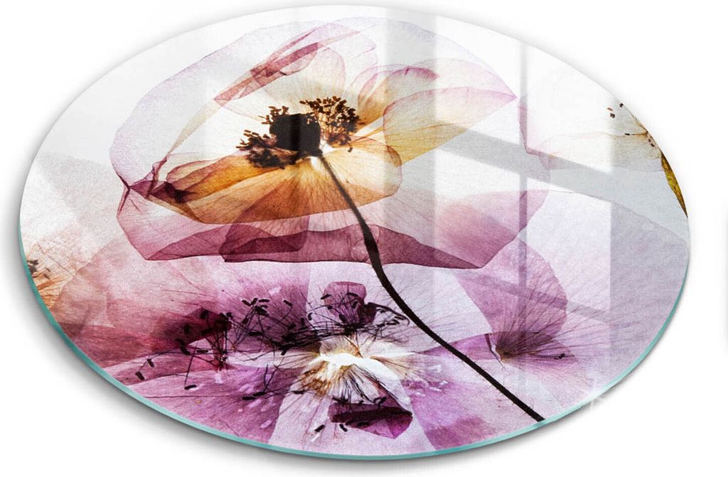 Glasschneideplatte - Herdabdeckplatte - fi30 cm -Schneidebrett - Spritzschutz - Zarte Blumen