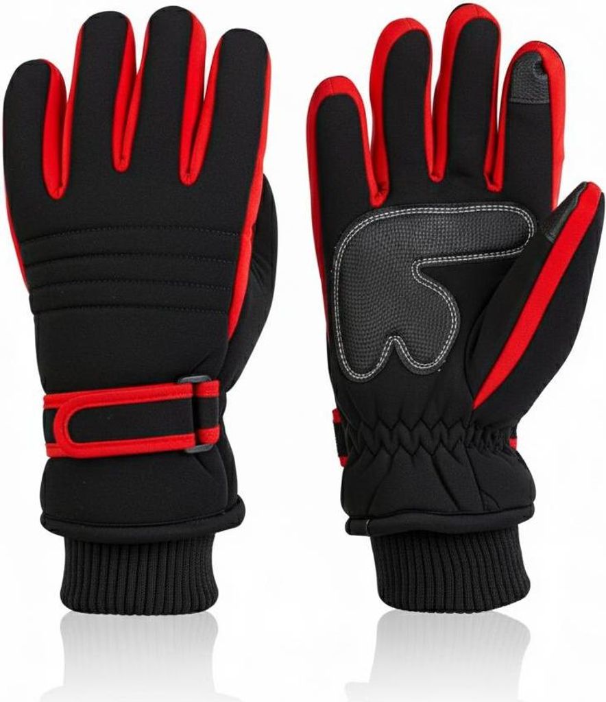 Winter Handschuhe, handschuhe Damen Herren, Größe M, Touchscreen Skihandschuhe für Ski, Snowboard, Rot
