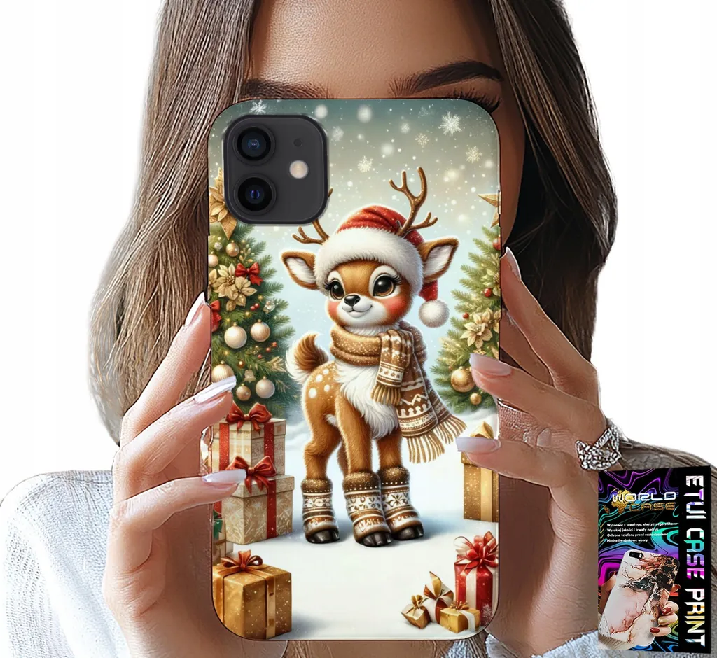 Cover iPhone 13 Mini Natale: Design Renna + Protezione Vetro 9H