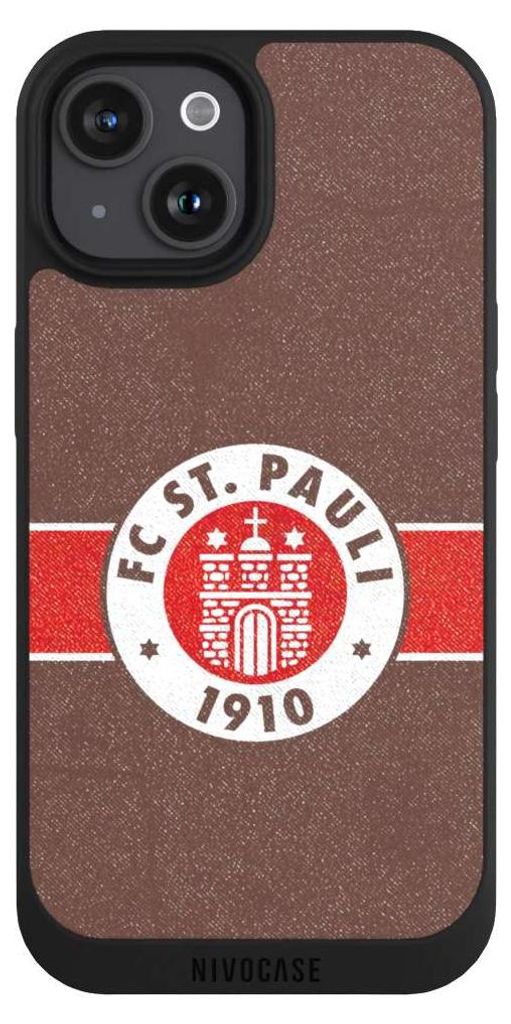 NIVOCASE Handyhülle für Apple iPhone 15 Hülle NIVOpure Case Schwarz FC St. Pauli Logo Offizielles Lizenzprodukt
