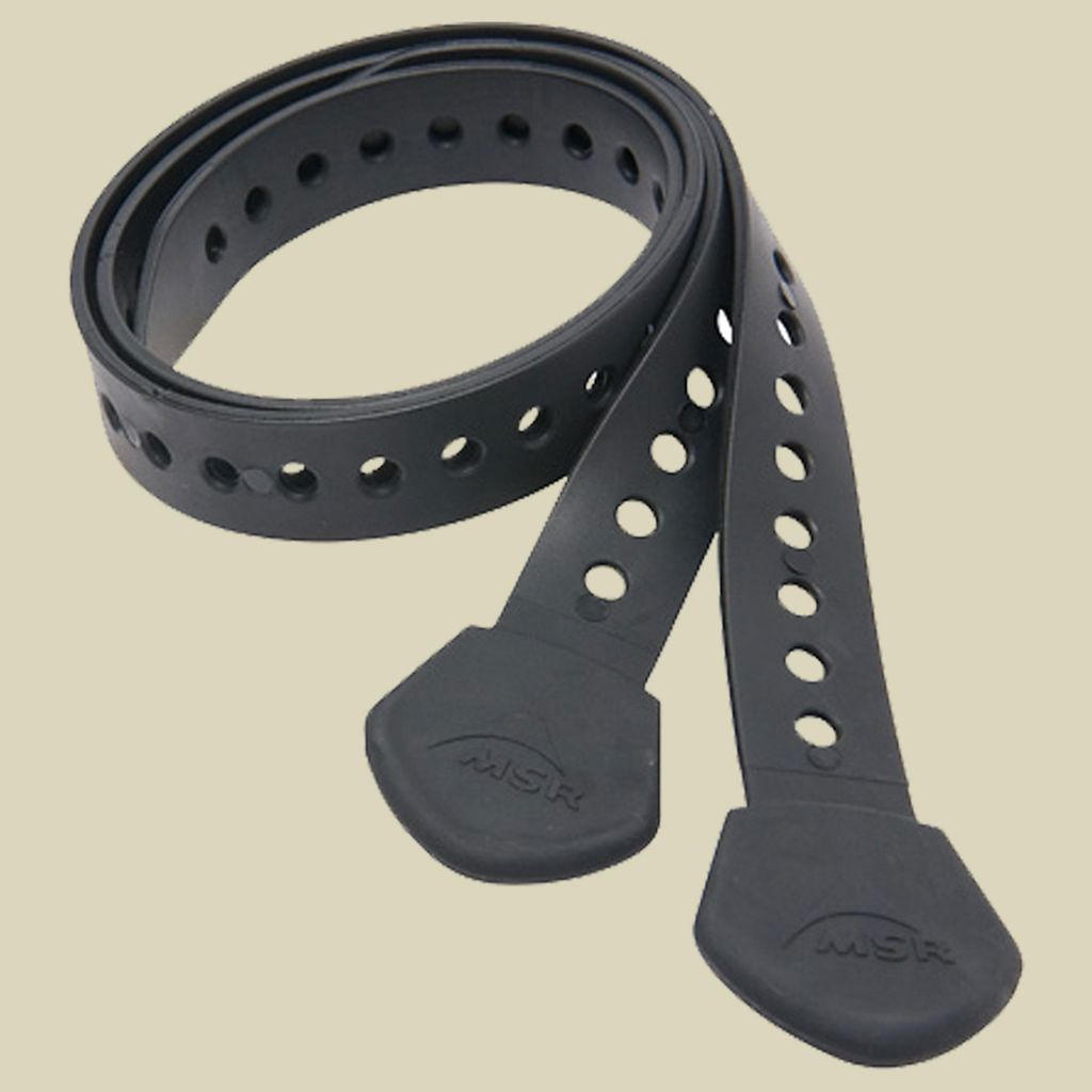 A black binding strap kit is coiled and laid out against a light gray background.