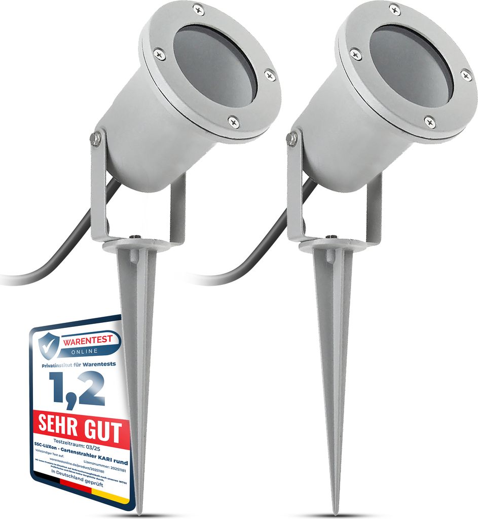 2 Stück LED Gartenstrahler mit Erdspieß für außen in grau - mit 3W GU10 LED neutralweiß - Rasenlicht Gartenleuchte schwenkbar