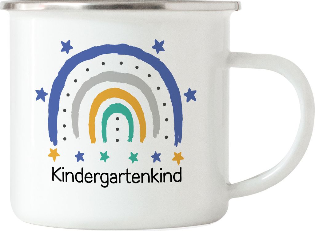 Kindergartenkind Emaille Tasse Geschenk Kindergarten Start Kita Regenbogen Sterne Jungs