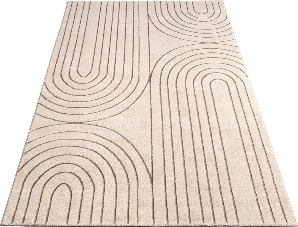 Teppich Kurzflor Abstrakt Wohnzimmer schmutzabweisend Creme Rechteckig 160x230 | 60% Polypropylen, 40% Polyester | Florhöhe: 11 mm | pflegeleicht