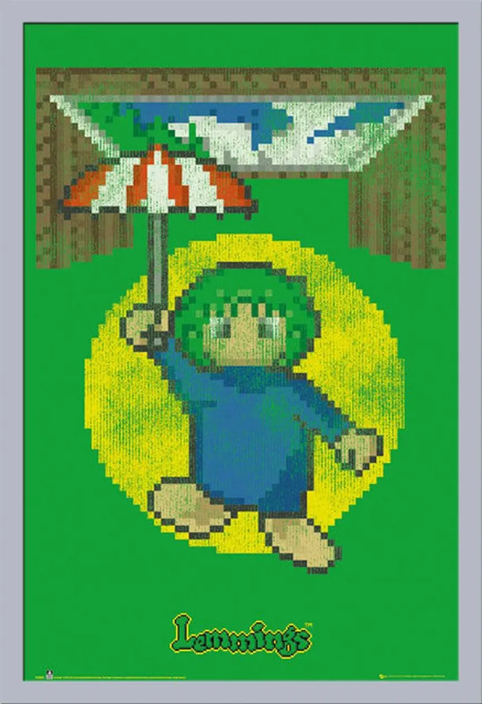 Lemmings - Poster - Trap Door + cornice rimovibile, Shinsuke® Maxi MDF argento, disco acrilico