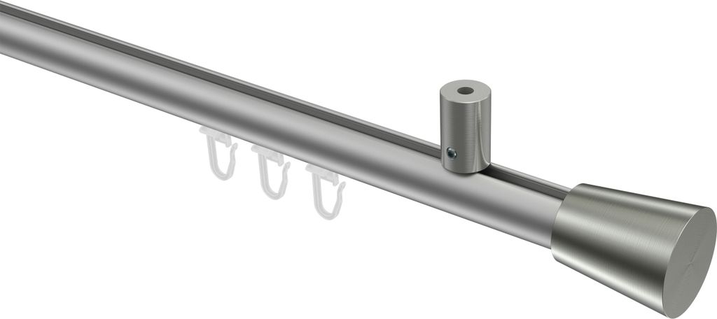 Interdeco Innenlaufstange / Gardinenstange mit Innenlauf Silbergrau / Edelstahl-Optik, Typ Sonius Sitra (Konus) Deckenmontage, 20 mm Ø 1-läufig, ...